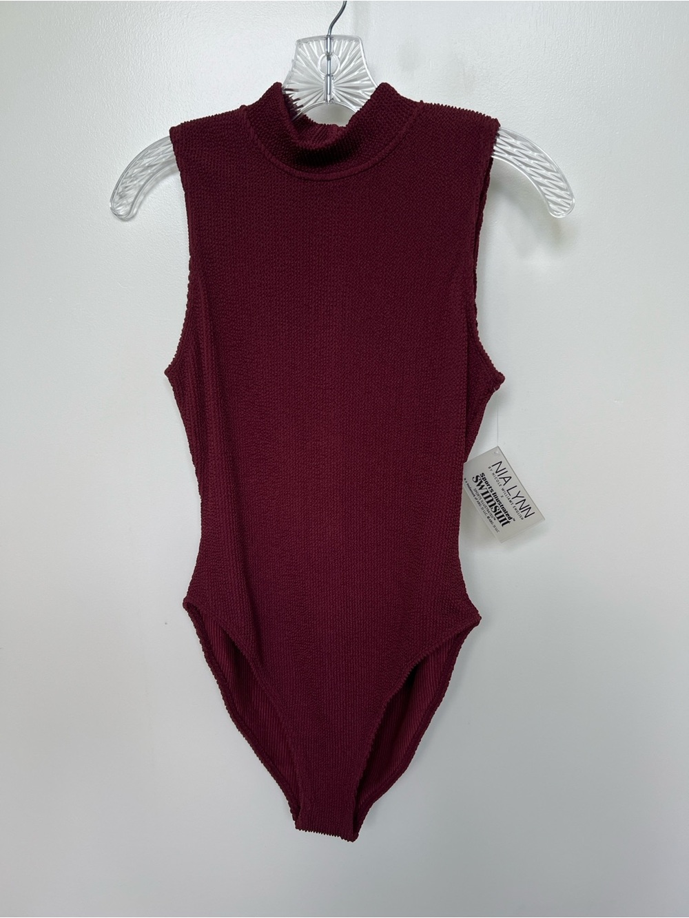 Nia Lynn Sleeveless Mock Neck One-Piece swimsuit in Burgundy